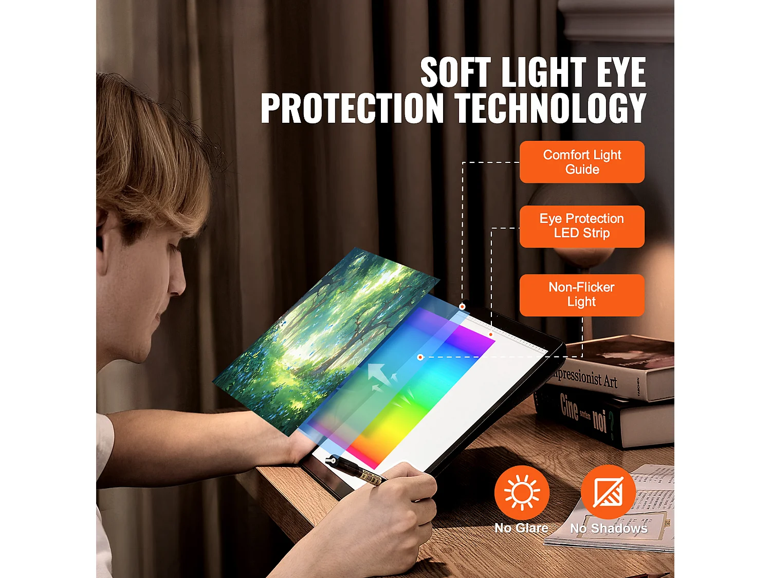 Panneau Lumineux LED SucceBuy A4 Rechargeable à Intensité Variable sur 5 Niveaux, Noir