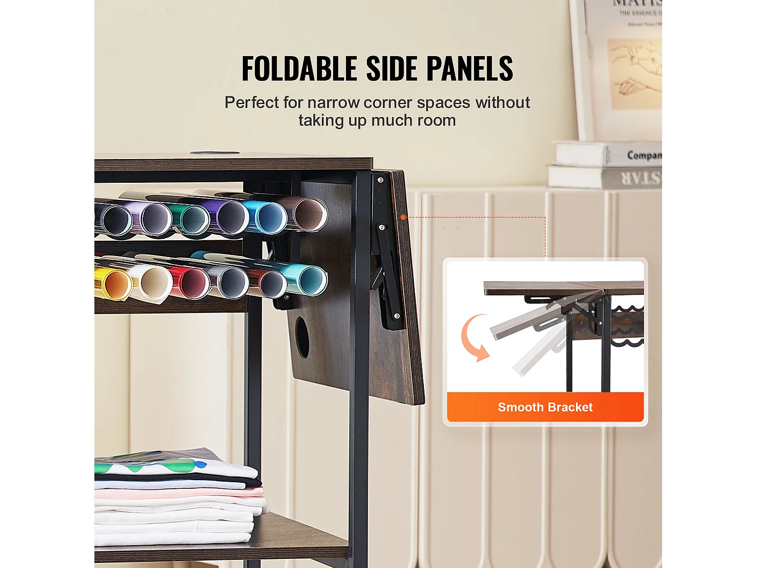 Hitteperstafel SucceBuy 3-Laags Mobiele Hitteperstafel, Opvouwbaar met Wielen, Bruin