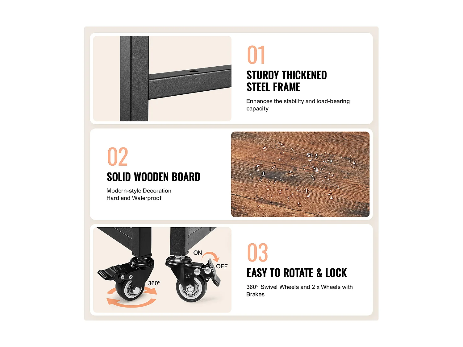 Table de Presse à Chaud SucceBuy Table de Presse à Chaud Mobile à 3 Niveaux Pliable Avec Roulettes, Marron