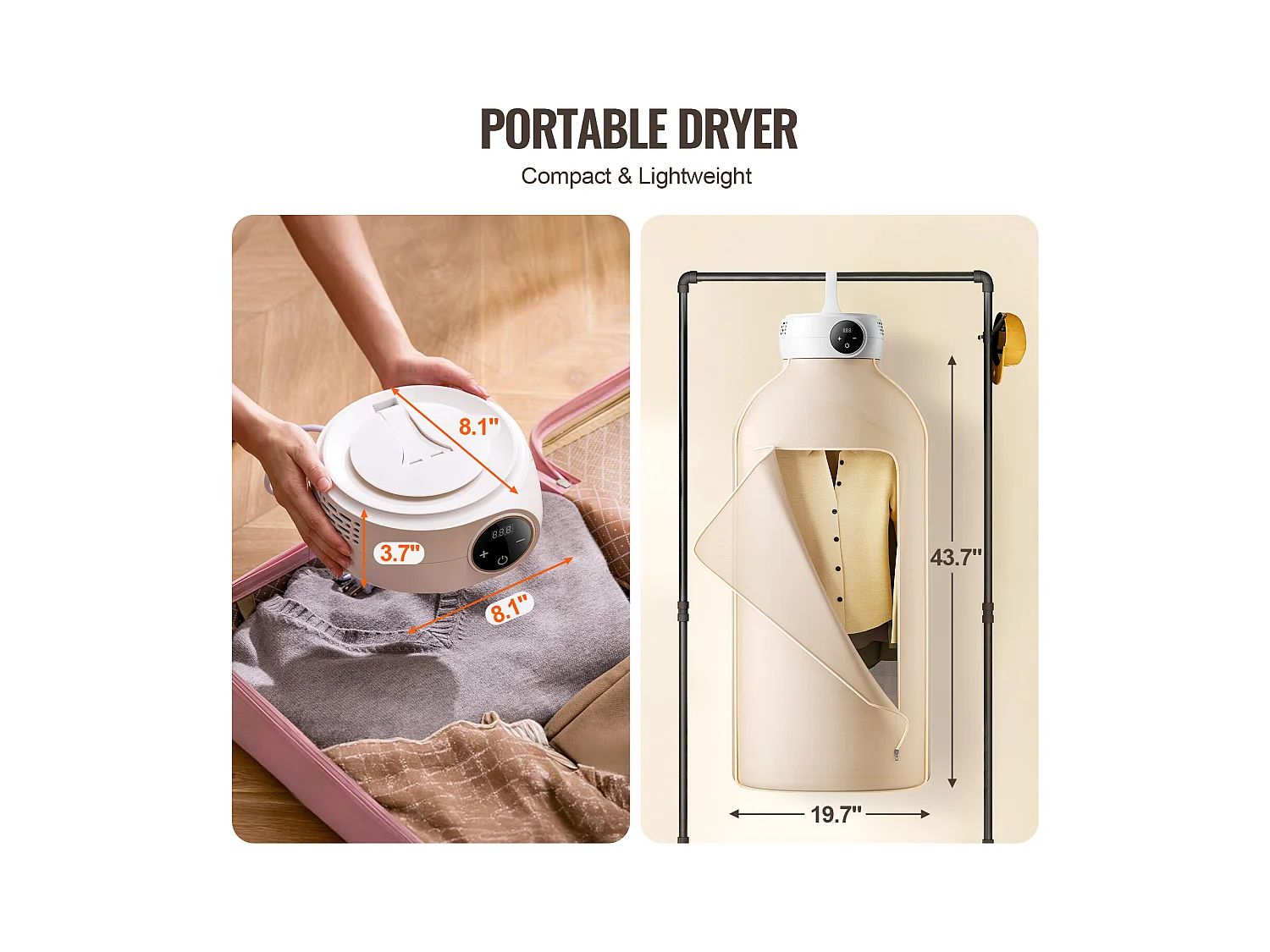 Sèche-Linge SucceBuy Sèche-Linge Portable 600 W Chauffage PTC et Écran LED avec Sac de Séchage, Pliable avec Minuterie de 5 Heures pour Appartement, Dortoir