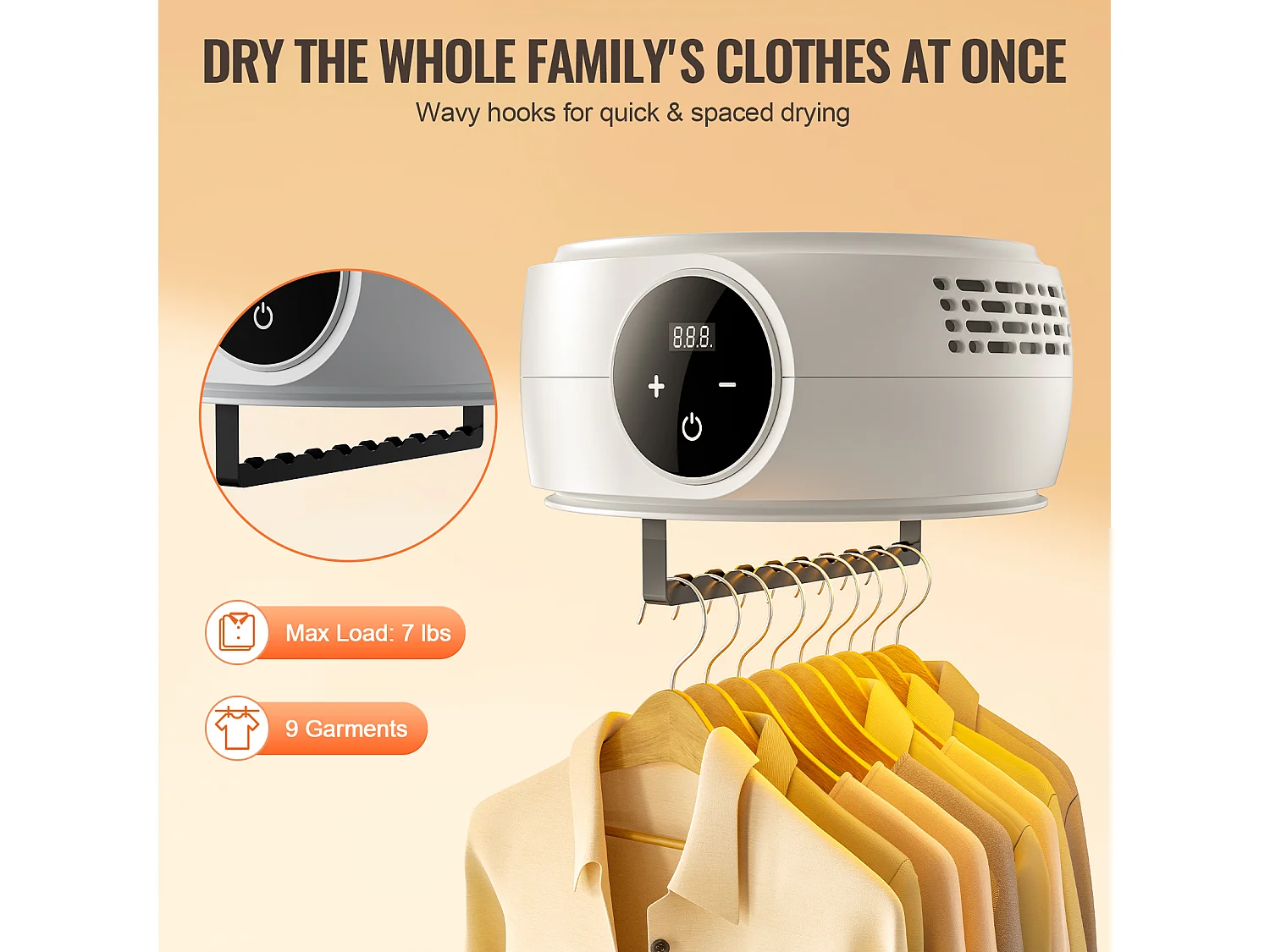 Sèche-Linge SucceBuy Sèche-Linge Portable 600 W Chauffage PTC et Écran LED avec Sac de Séchage, Pliable avec Minuterie de 5 Heures pour Appartement, Dortoir