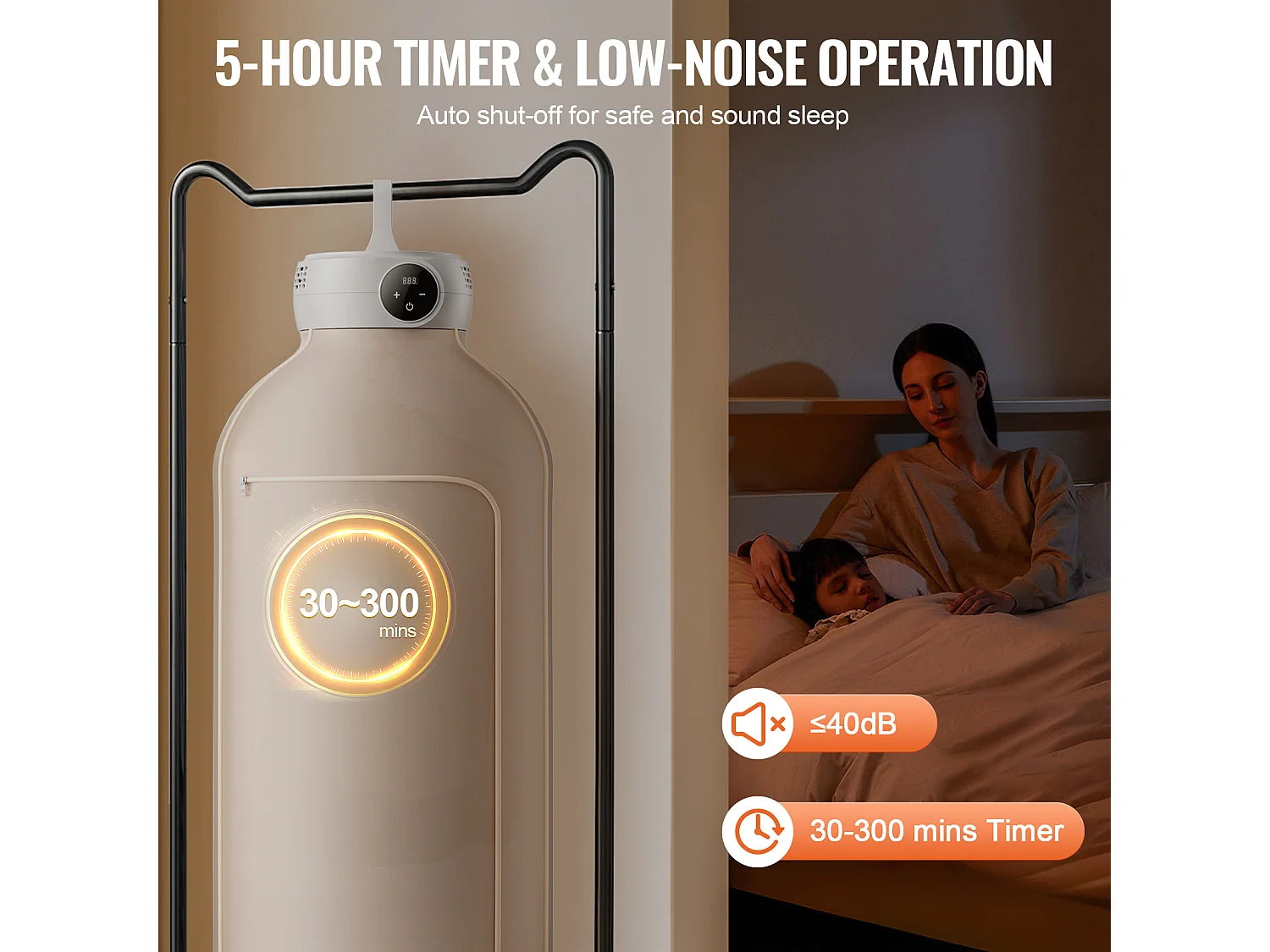 Sèche-Linge SucceBuy Sèche-Linge Portable 600 W Chauffage PTC et Écran LED avec Sac de Séchage, Pliable avec Minuterie de 5 Heures pour Appartement, Dortoir