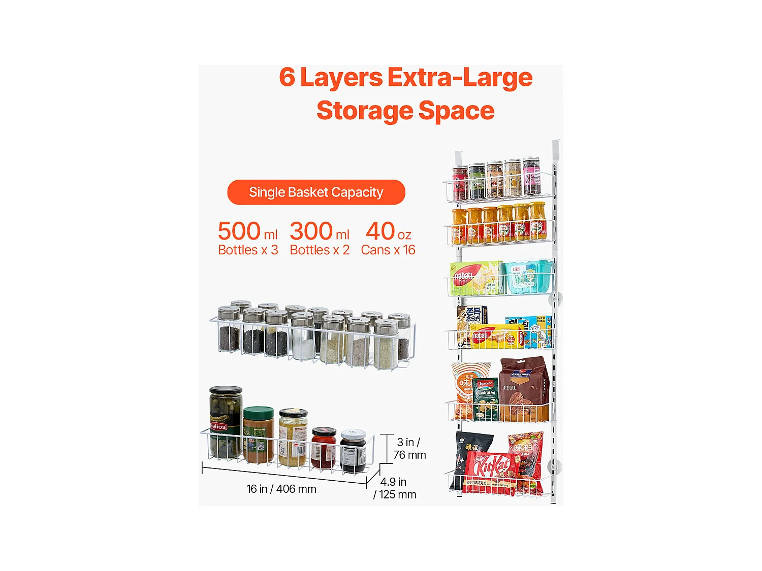 Organisateur de Garde-Manger SucceBuy, avec Étagères Suspendues 6 Niveaux, pour Cuisine, Garde-Manger, Salon