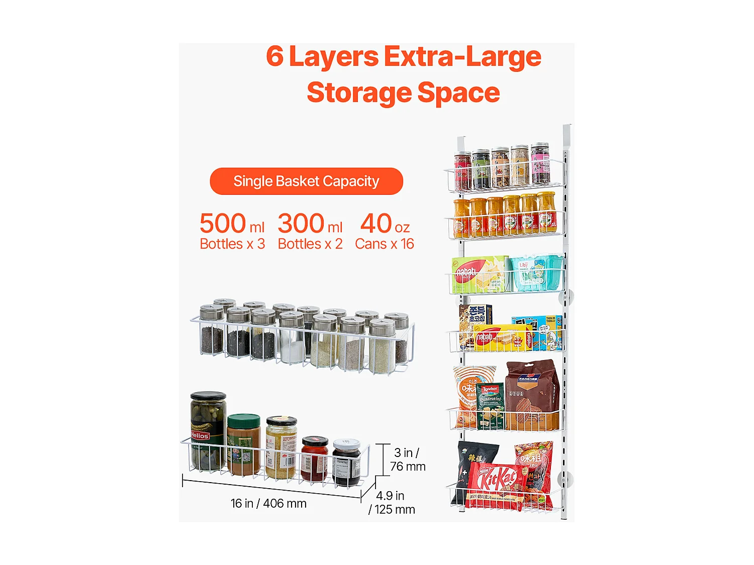 Organisateur de Garde-Manger SucceBuy, avec Étagères Suspendues 6 Niveaux, pour Cuisine, Garde-Manger, Salon