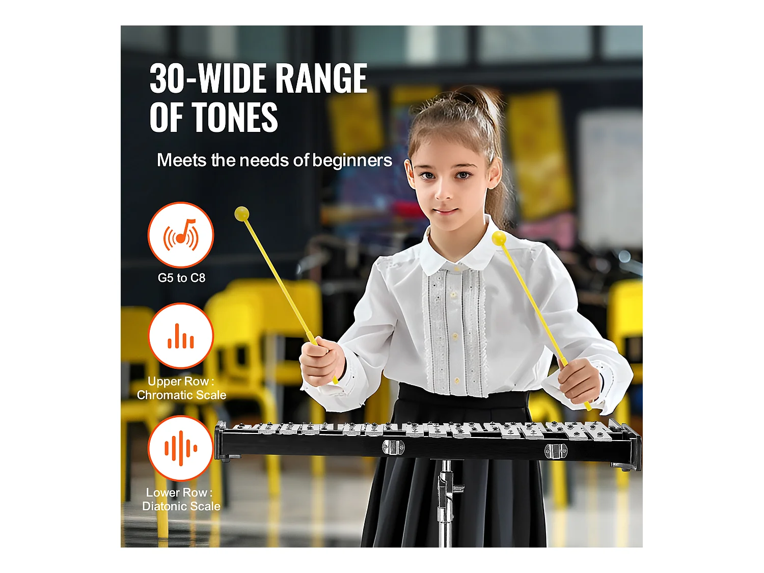 Xilofono Glockenspiel SucceBuy con 30 Toni, Mazze, Supporto e Pad di Allenamento, Set Versatile per Adulti e Studenti