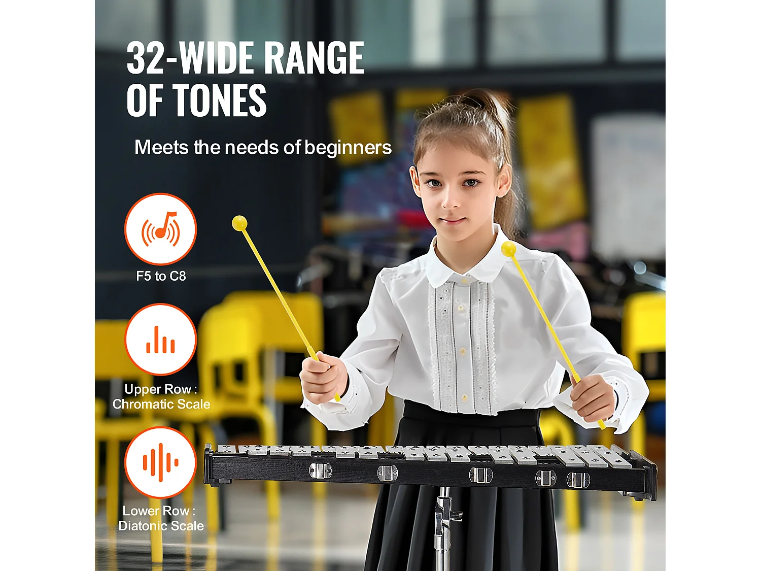 Xylophone Glockenspiel SucceBuy avec 32 Tons, Maillets, Support et Pad d'Entraînement, Ensemble Polyvalent pour Adultes et Étudiants