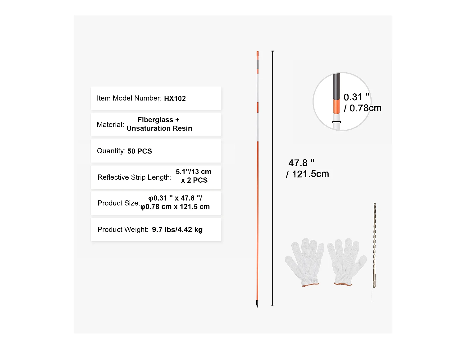 Einfahrtsmarkierungen SucceBuy Satz von 50 von 122cm, Schneepflock-Pfosten aus Glasfaser Orange