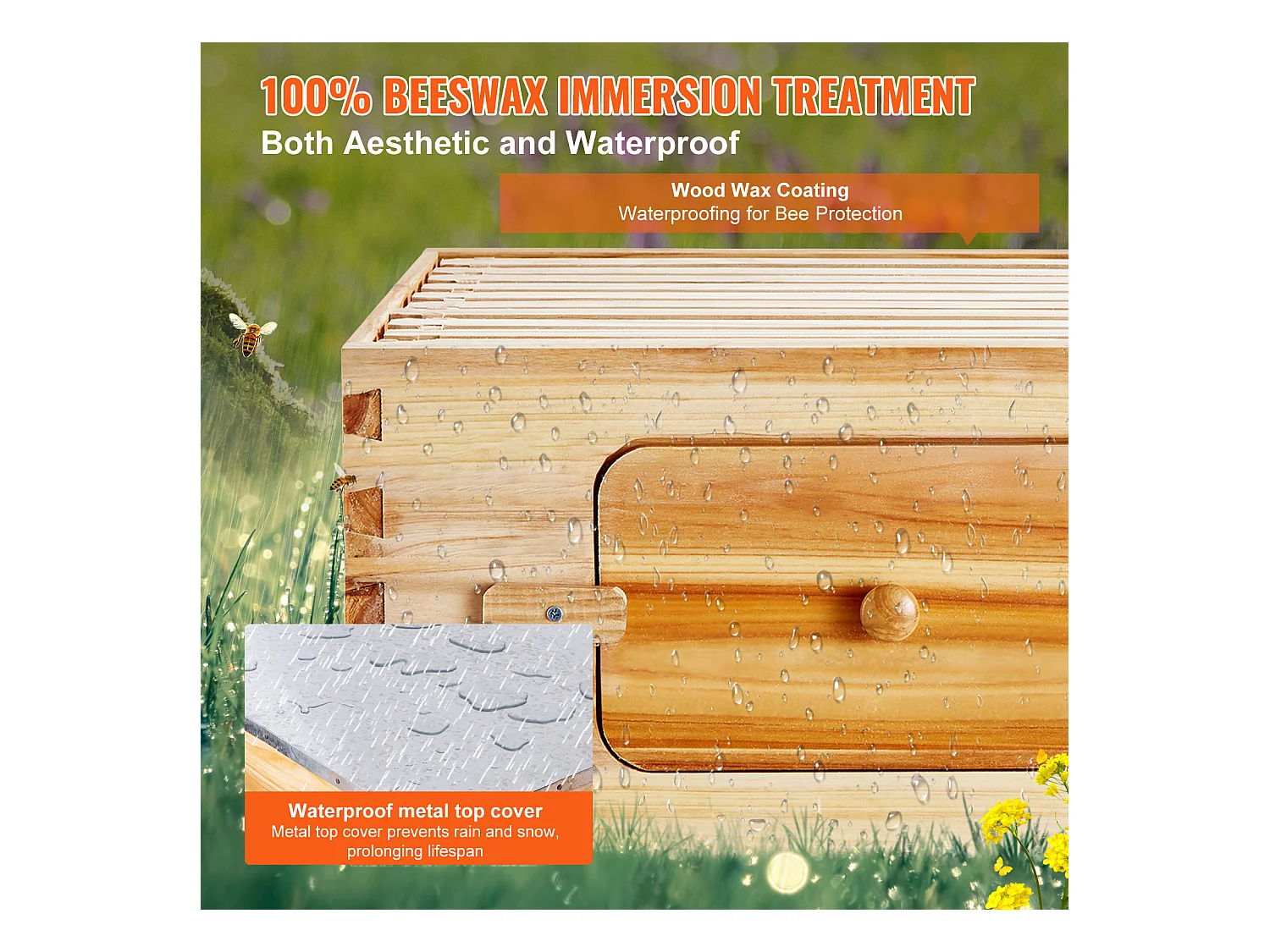 Kit de Ruche d'Abeilles SucceBuy Langstroth 20 Cadres Profonds et 10 Cadres Moyens avec Fenêtres en Acrylique