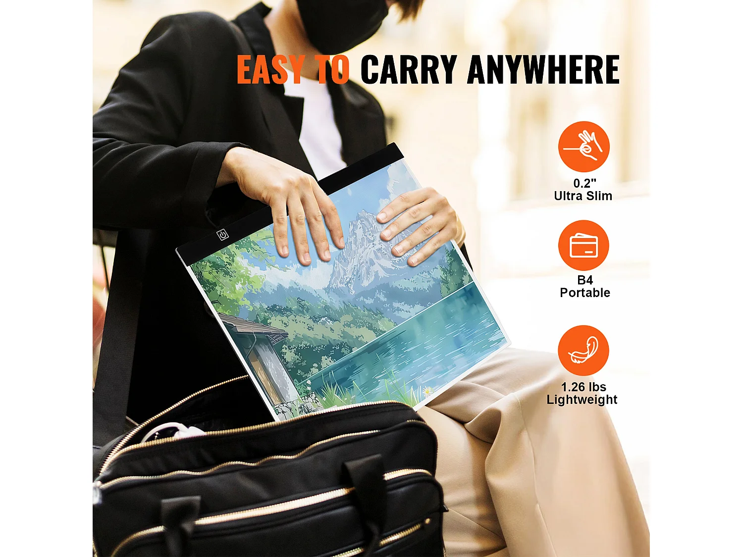 Mophorn Pannello Luminoso SucceBuy LED B4 - Scatola di luce Portatile Ultra-Sottile per l'Arte, il Schizzo, la Pittura di Diamanti, con Alimentazione USB, Nero