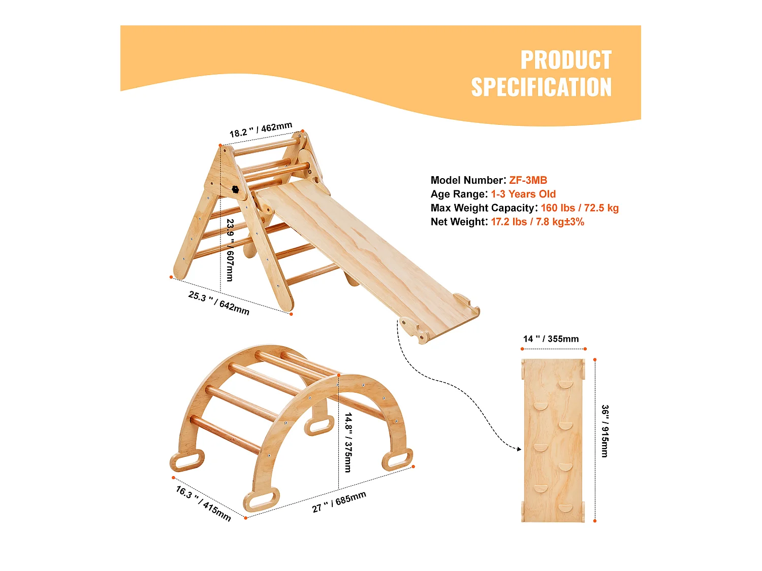 Ensemble de Triangles Pikler SucceBuy, 5 en 1, Kouets d'Escalade Montessori pour Tout-Petits de 1 à 3 Ans, Bois