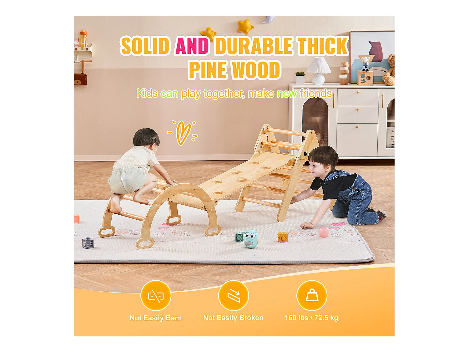 Ensemble de Triangles Pikler SucceBuy, 5 en 1, Kouets d'Escalade Montessori pour Tout-Petits de 1 à 3 Ans, Bois