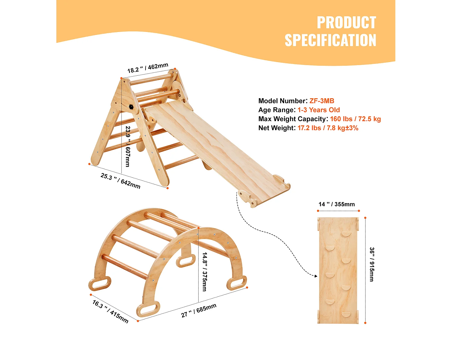 Ensemble de Triangles Pikler SucceBuy, 5 en 1, Kouets d'Escalade Montessori pour Tout-Petits de 1 à 3 Ans, Bois