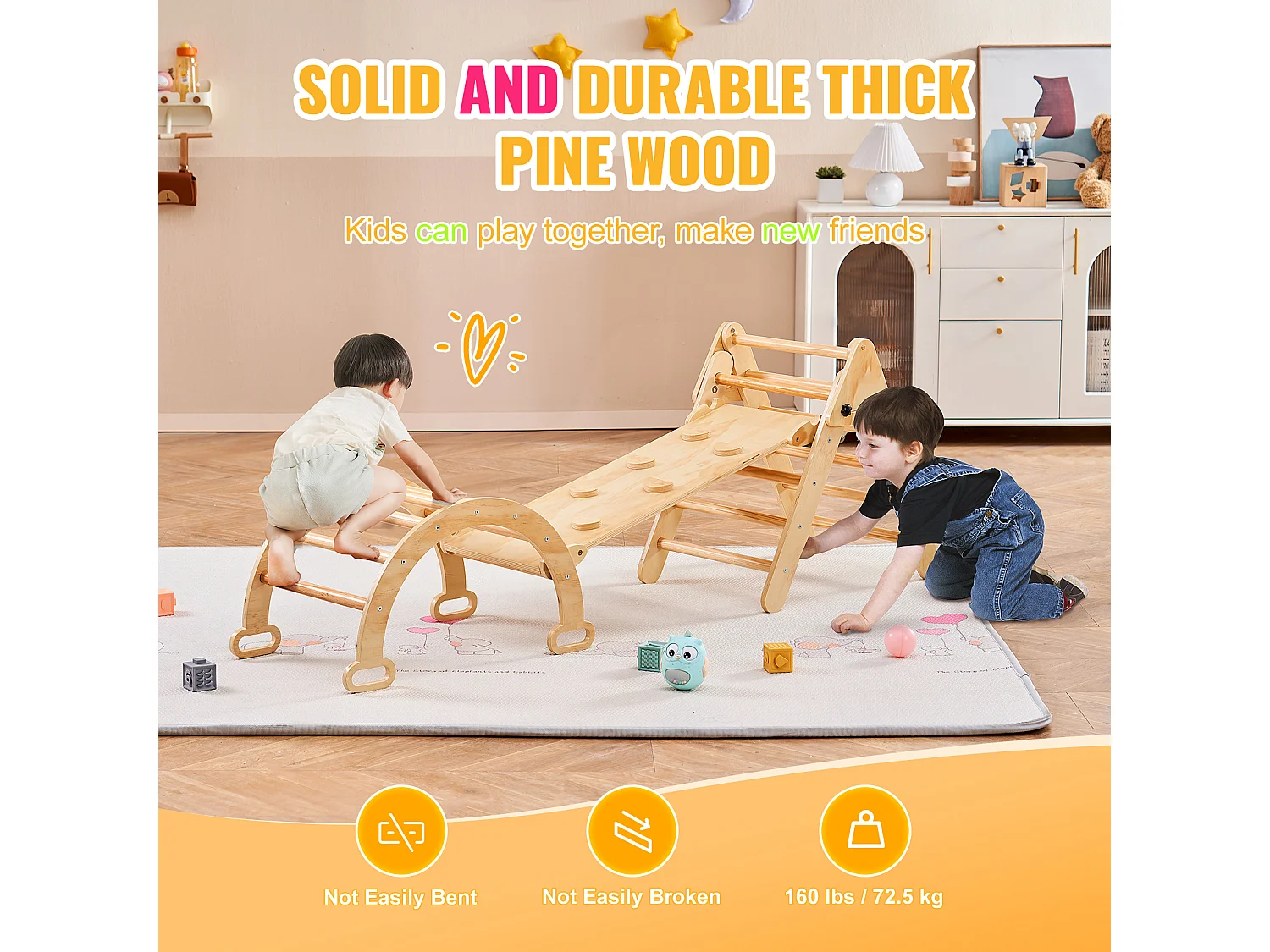 Ensemble de Triangles Pikler SucceBuy, 5 en 1, Kouets d'Escalade Montessori pour Tout-Petits de 1 à 3 Ans, Bois
