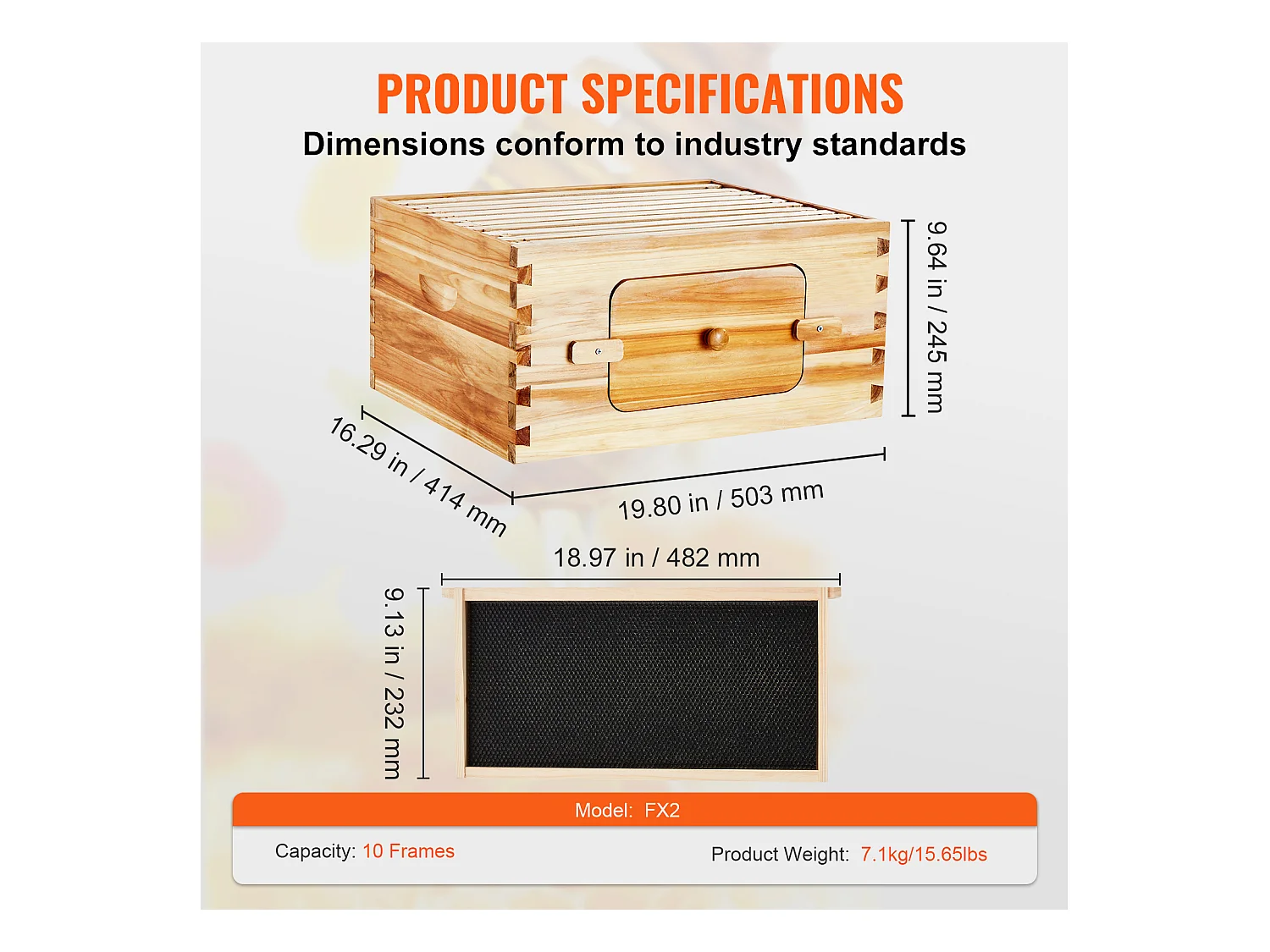 Kit de Ruche à Abeilles SucceBuy avec 10 Cadres et Fenêtres en Acrylique pour Abeilles, 100 % Bois de Cèdre Naturel Recouvert de Cire d'abeille