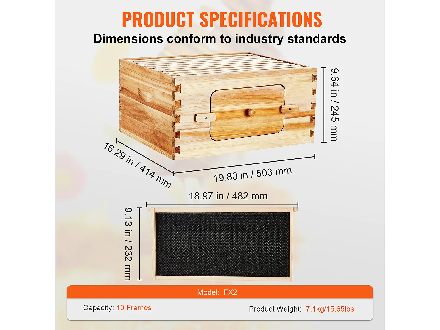 Kit de Ruche à Abeilles SucceBuy avec 10 Cadres et Fenêtres en Acrylique pour Abeilles, 100 % Bois de Cèdre Naturel Recouvert de Cire d'abeille