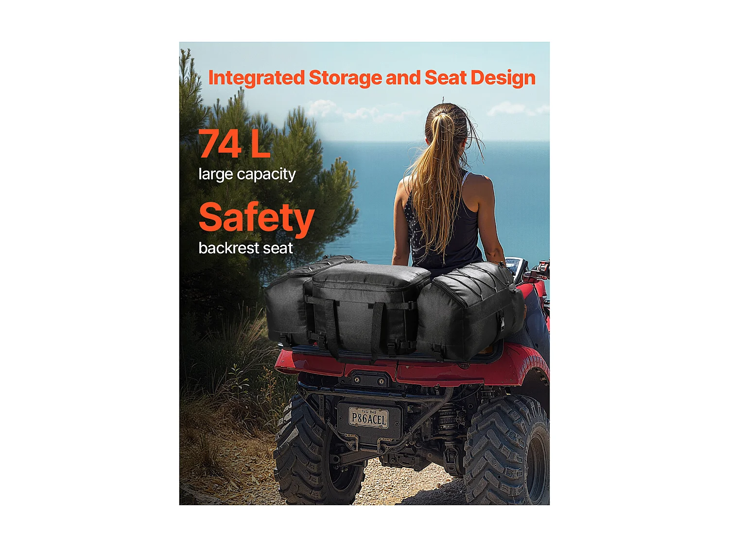 Opbergtas aan de Achterkant SucceBuy 74 L ATV-Bagagedragertas van 600D Oxford-Stof met Vulling