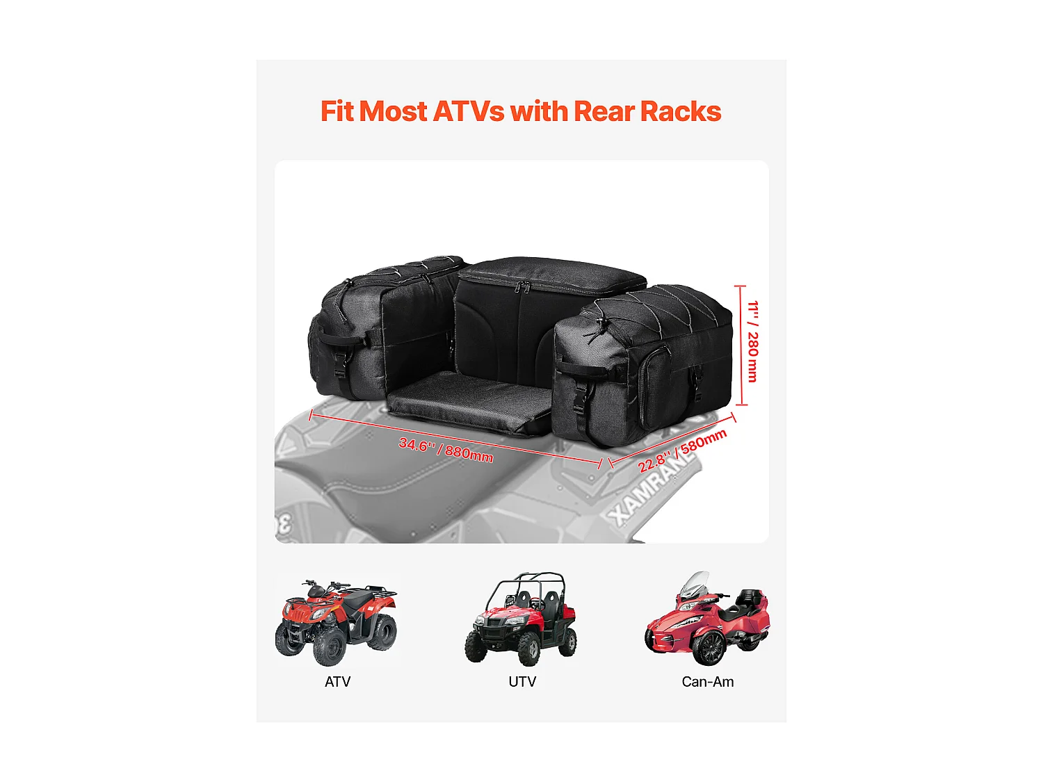 Opbergtas aan de Achterkant SucceBuy 74 L ATV-Bagagedragertas van 600D Oxford-Stof met Vulling