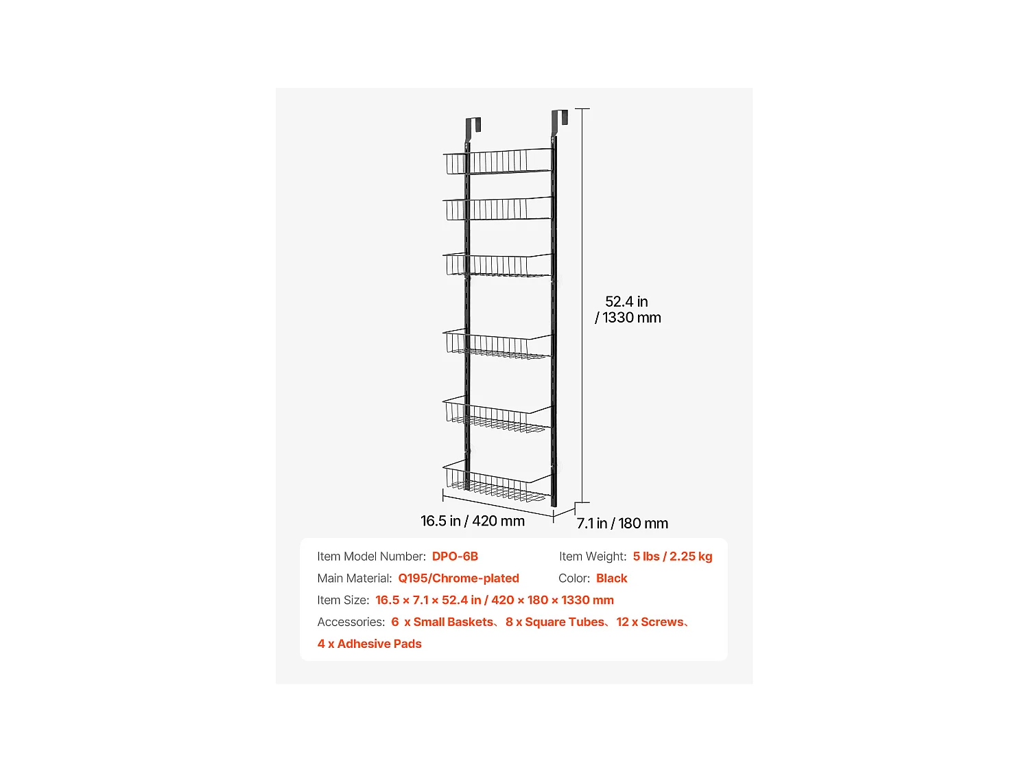 Organisateur de Garde-Manger SucceBuy, avec Étagères Suspendues 6 Niveaux, Noir, pour Cuisine, Garde-Manger, Salon