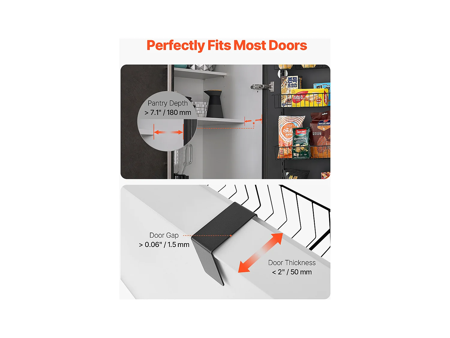 Organisateur de Garde-Manger SucceBuy, avec Étagères Suspendues 6 Niveaux, Noir, pour Cuisine, Garde-Manger, Salon