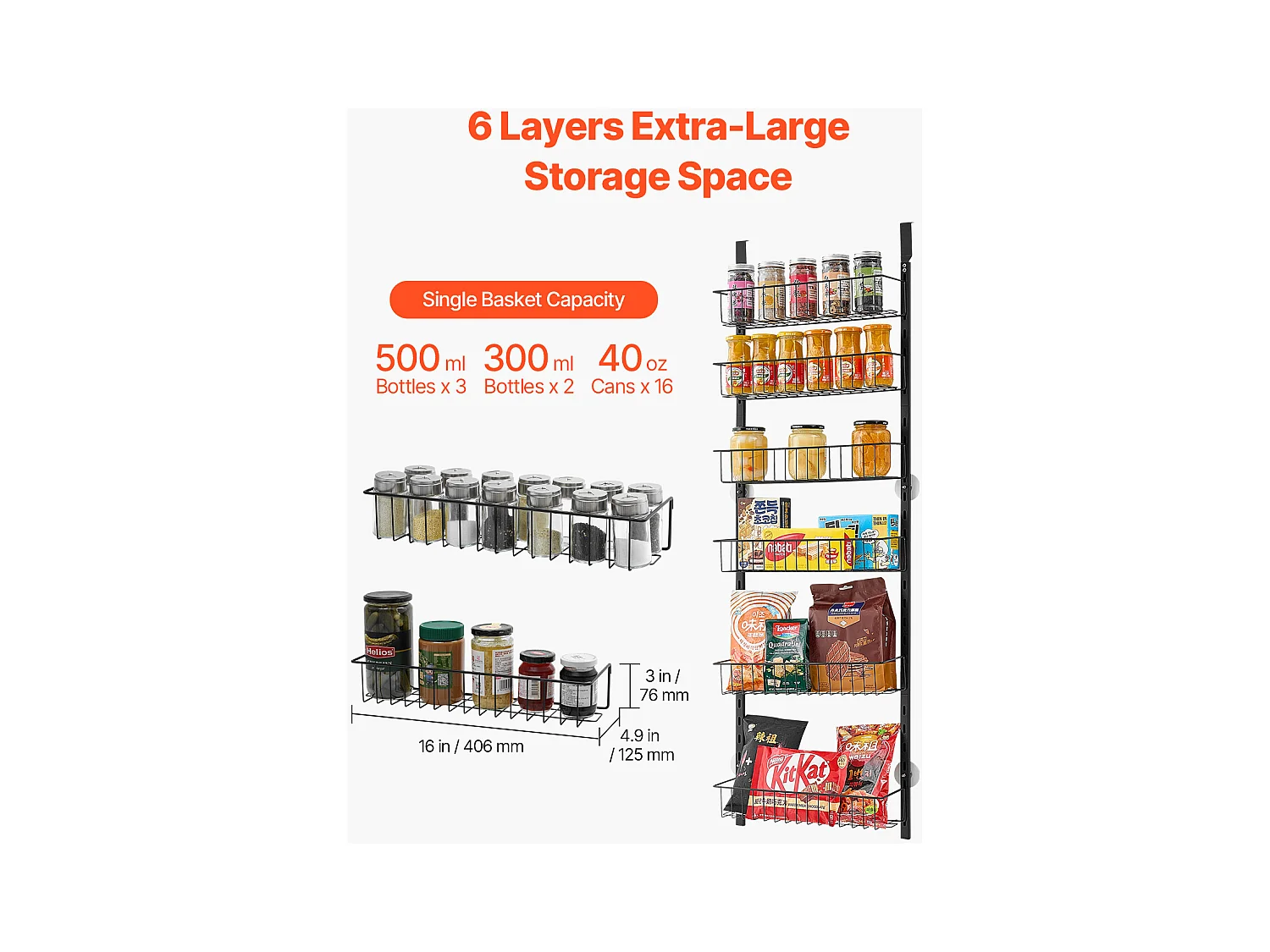 Organisateur de Garde-Manger SucceBuy, avec Étagères Suspendues 6 Niveaux, Noir, pour Cuisine, Garde-Manger, Salon