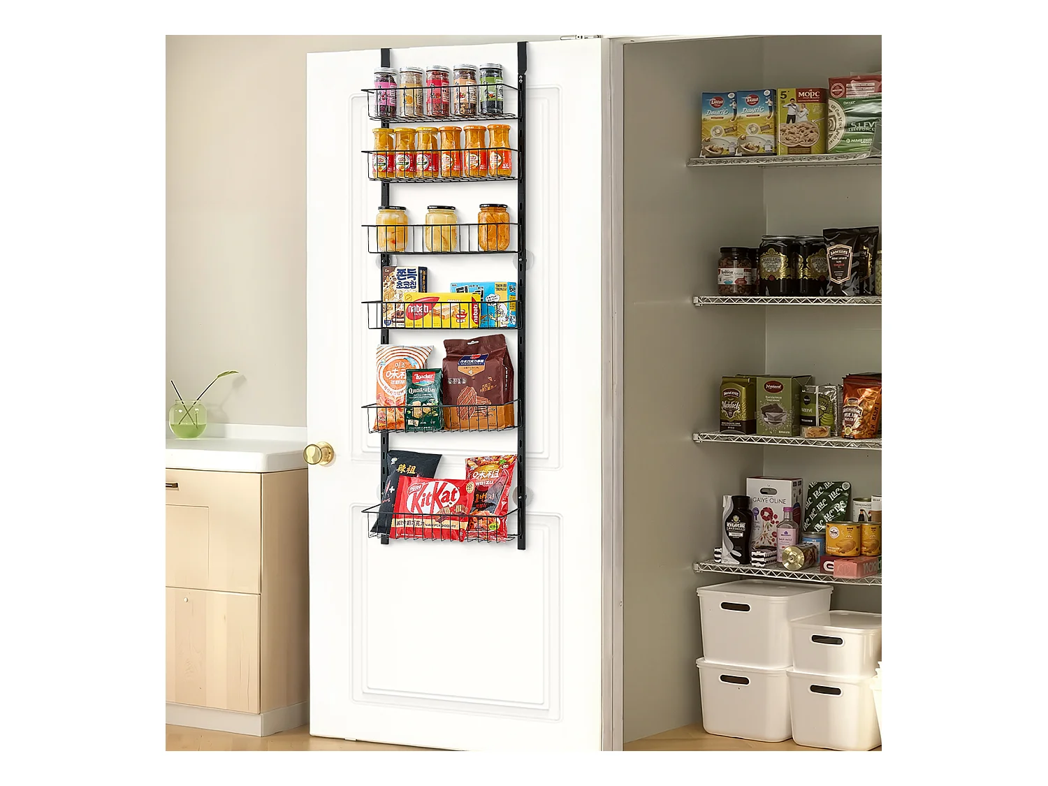 Organisateur de Garde-Manger SucceBuy, avec Étagères Suspendues 6 Niveaux, Noir, pour Cuisine, Garde-Manger, Salon