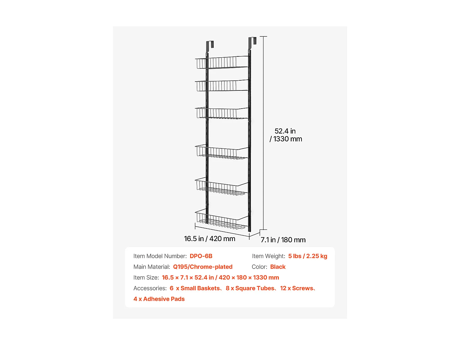 Organisateur de Garde-Manger SucceBuy, avec Étagères Suspendues 6 Niveaux, Noir, pour Cuisine, Garde-Manger, Salon