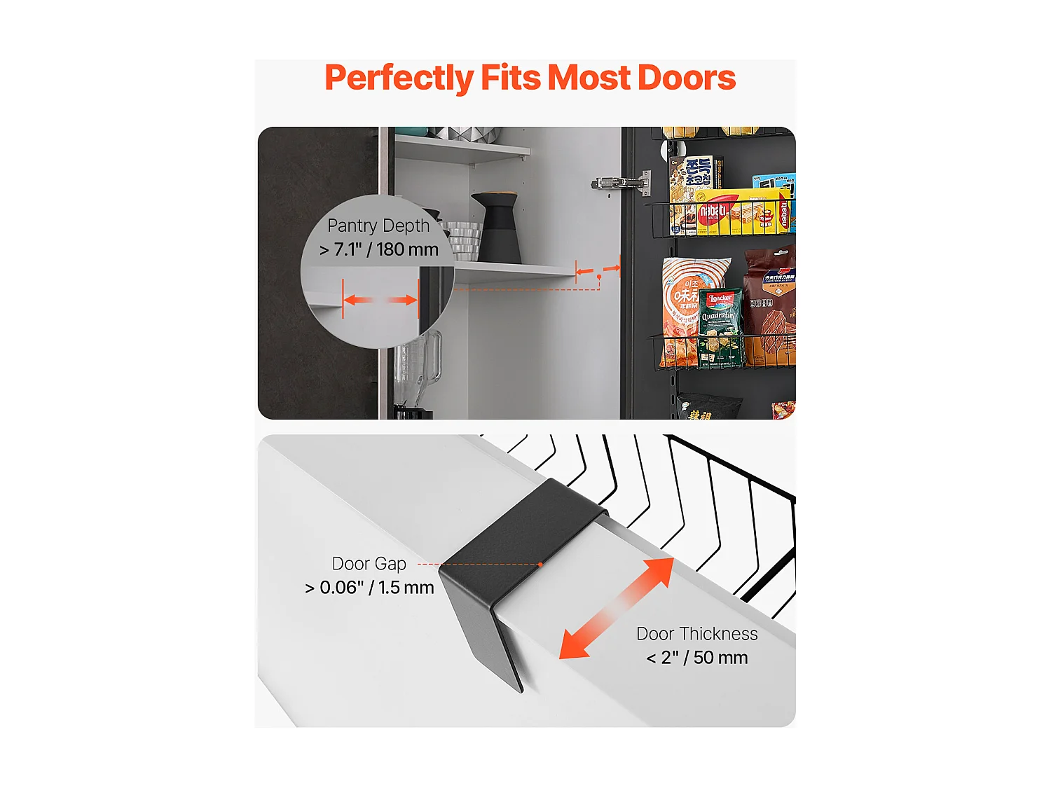 Organisateur de Garde-Manger SucceBuy, avec Étagères Suspendues 6 Niveaux, Noir, pour Cuisine, Garde-Manger, Salon
