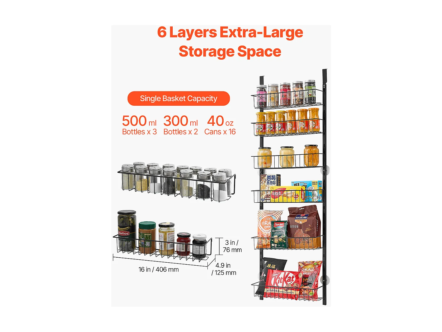 Organisateur de Garde-Manger SucceBuy, avec Étagères Suspendues 6 Niveaux, Noir, pour Cuisine, Garde-Manger, Salon