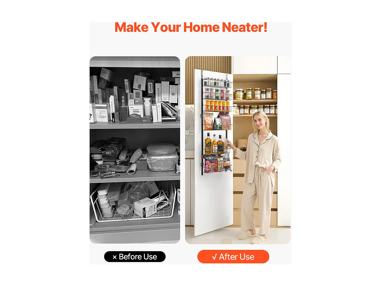 Organisateur de Garde-Manger SucceBuy, avec Étagères Suspendues 6 Niveaux, Noir, pour Cuisine, Garde-Manger, Salon