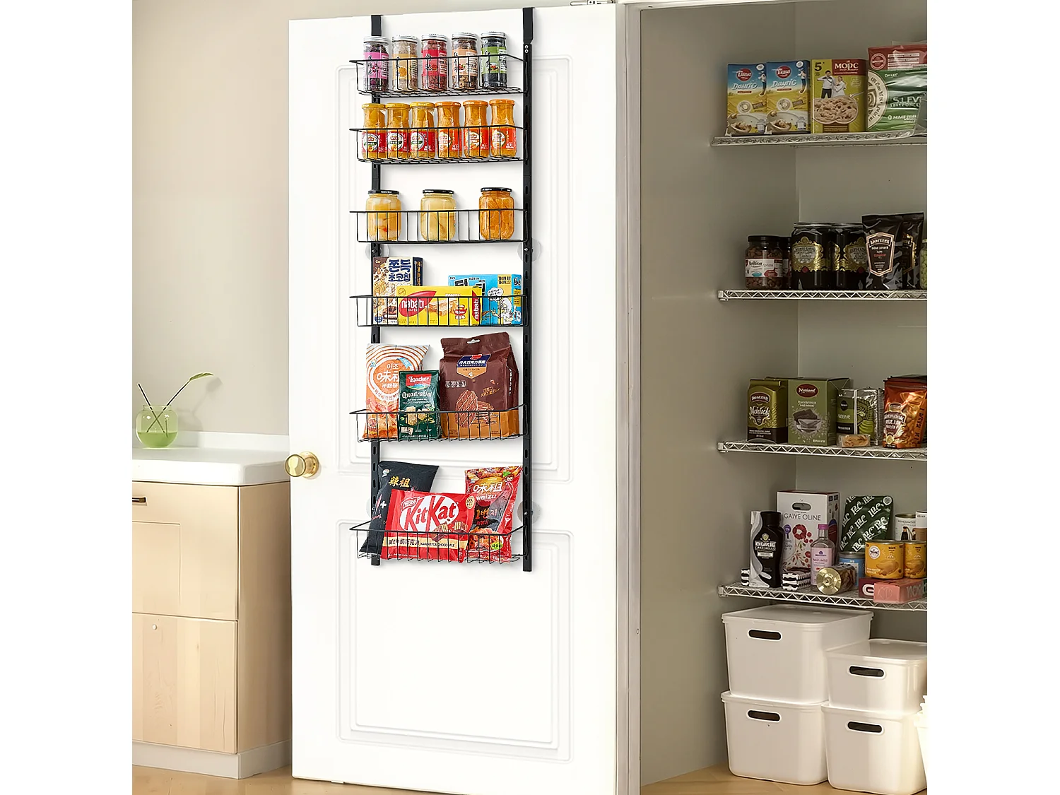 Organisateur de Garde-Manger SucceBuy, avec Étagères Suspendues 6 Niveaux, Noir, pour Cuisine, Garde-Manger, Salon