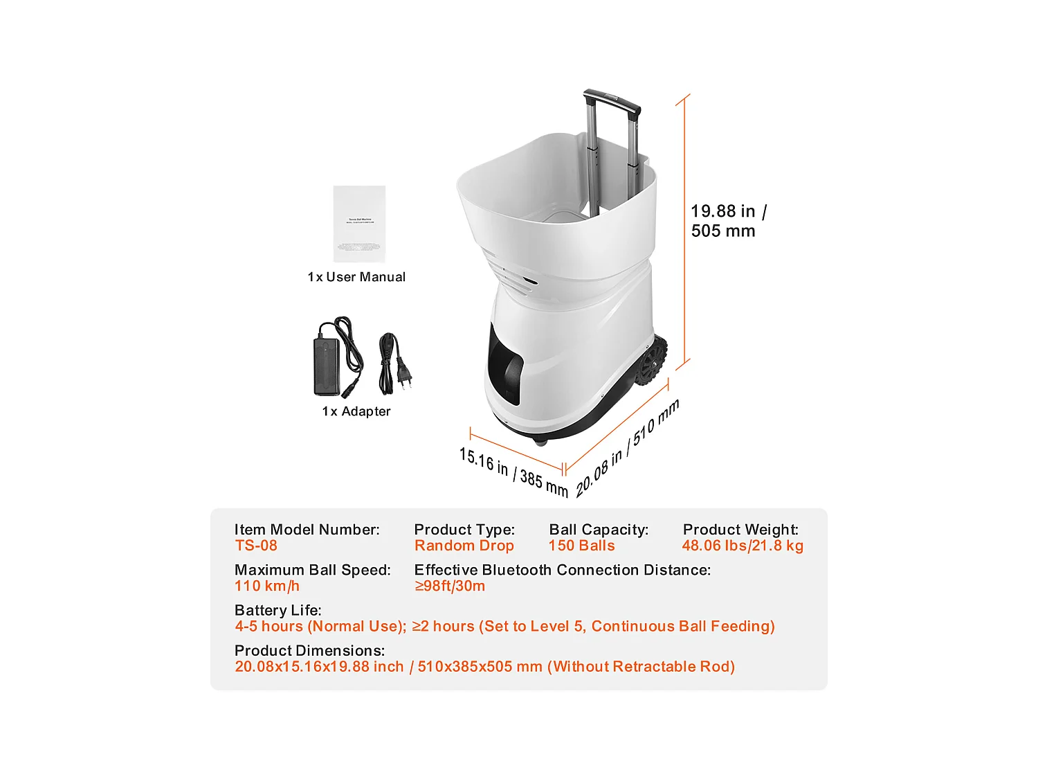 Lancio SucceBuy di Palline da Tennis, Lancio di Palline da Tennis Portatile Automatico, Lancio di Allenamento di Tennis di 150 Palline