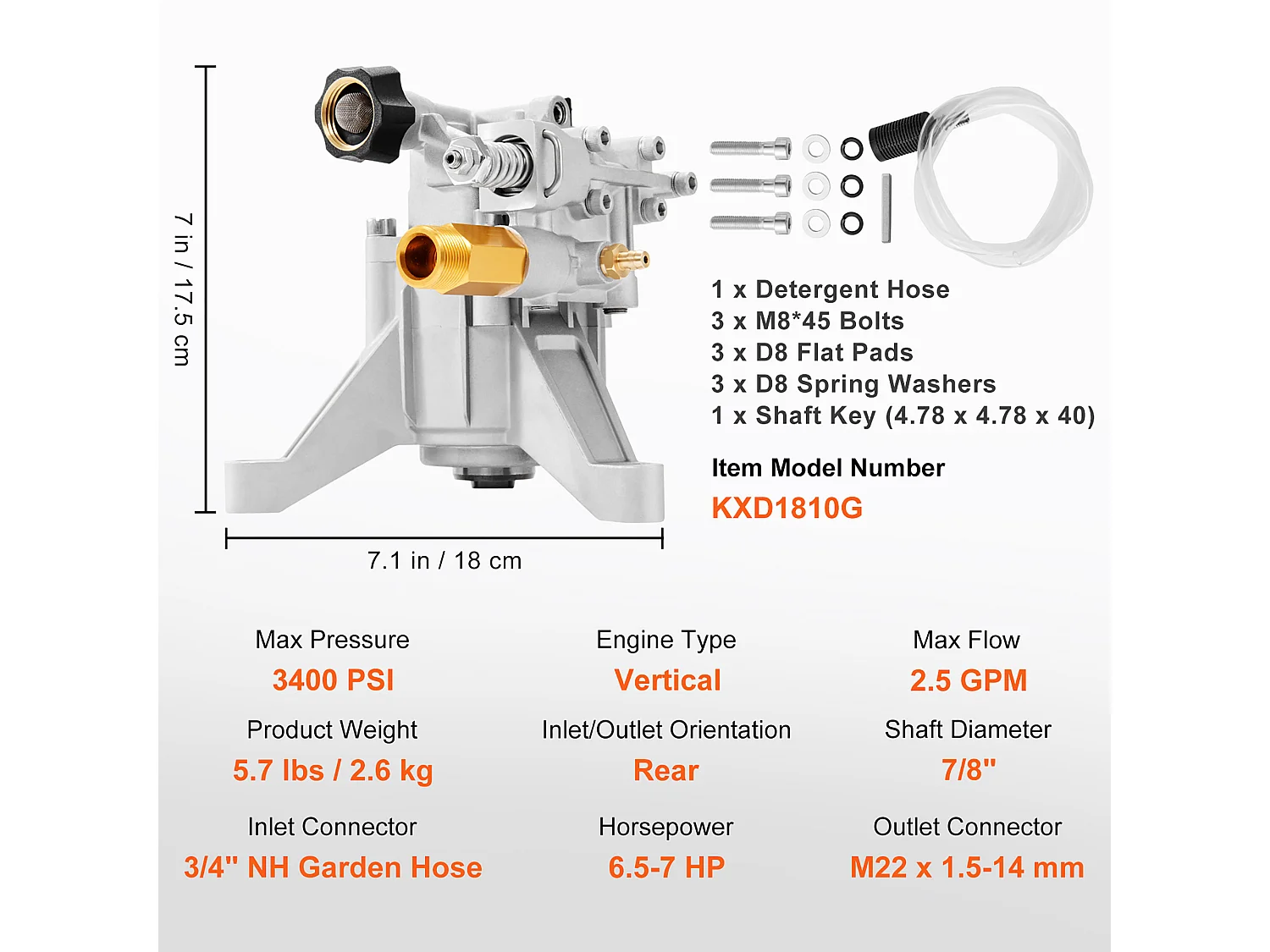 Pompa do Myjki Ciśnieniowej, SucceBuy Pompa do Myjki Ciśnieniowej, Wał 22.225 mm, pionowa, 9.5 L/min, 234 bar