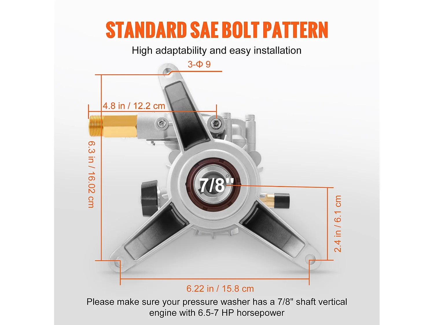 Pompa do Myjki Ciśnieniowej, SucceBuy Pompa do Myjki Ciśnieniowej, Wał 22.225 mm, pionowa, 9.5 L/min, 234 bar