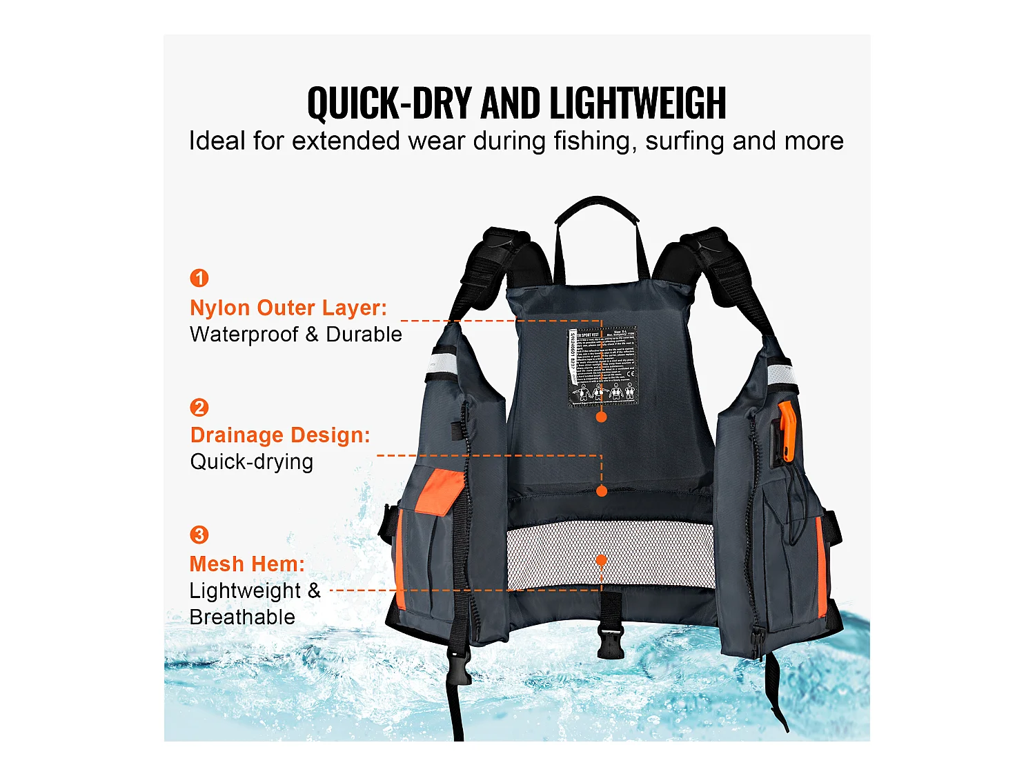 Gilet Salvataggio PFD SucceBuy - 110n Gilet di Fluttuabilità per Uomini e Donne, Taglia XL , Ideale per la Pesca, il Kayak, il Surf e Altro Ancora per gli Uomini