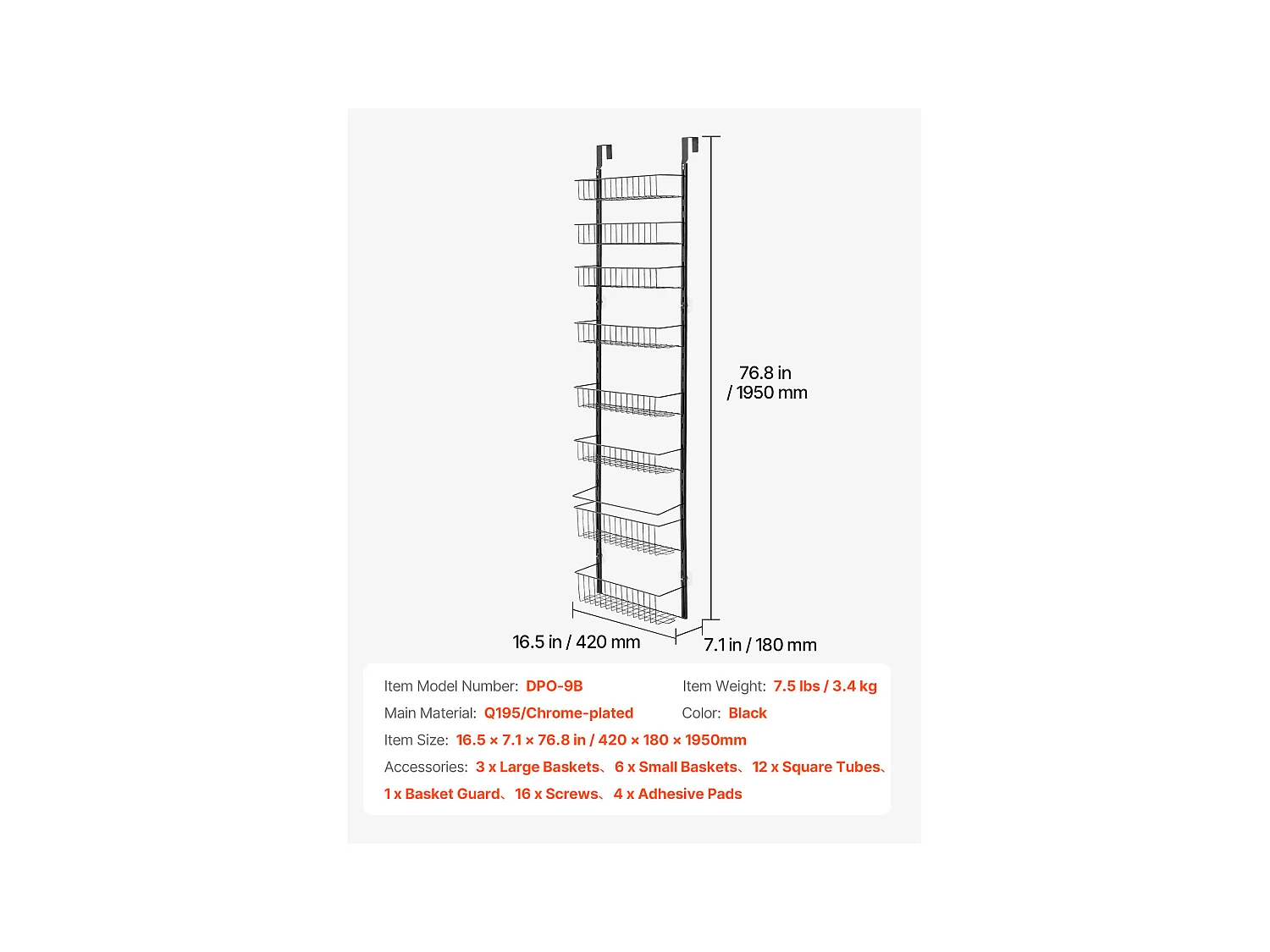 Organizer do Spiżarni SucceBuy, z 9 Poziomami Wiszących Półek, Czarny, do Kuchni, Spiżarni, Salonu