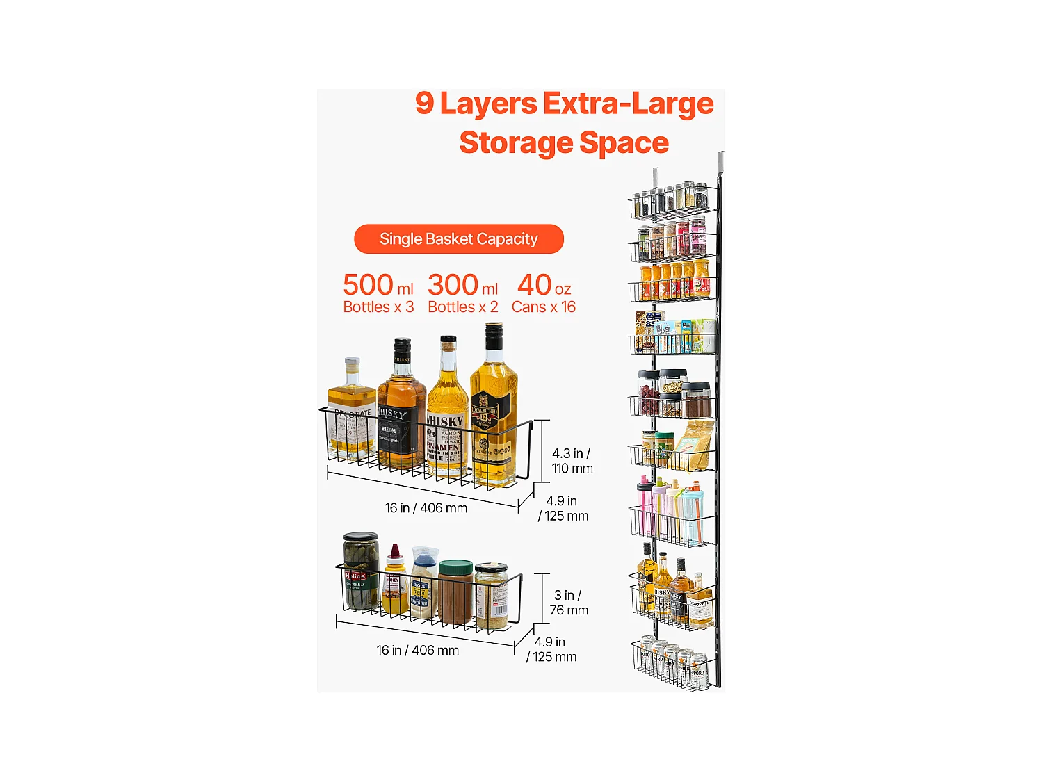 Organizer do Spiżarni SucceBuy, z 9 Poziomami Wiszących Półek, Czarny, do Kuchni, Spiżarni, Salonu