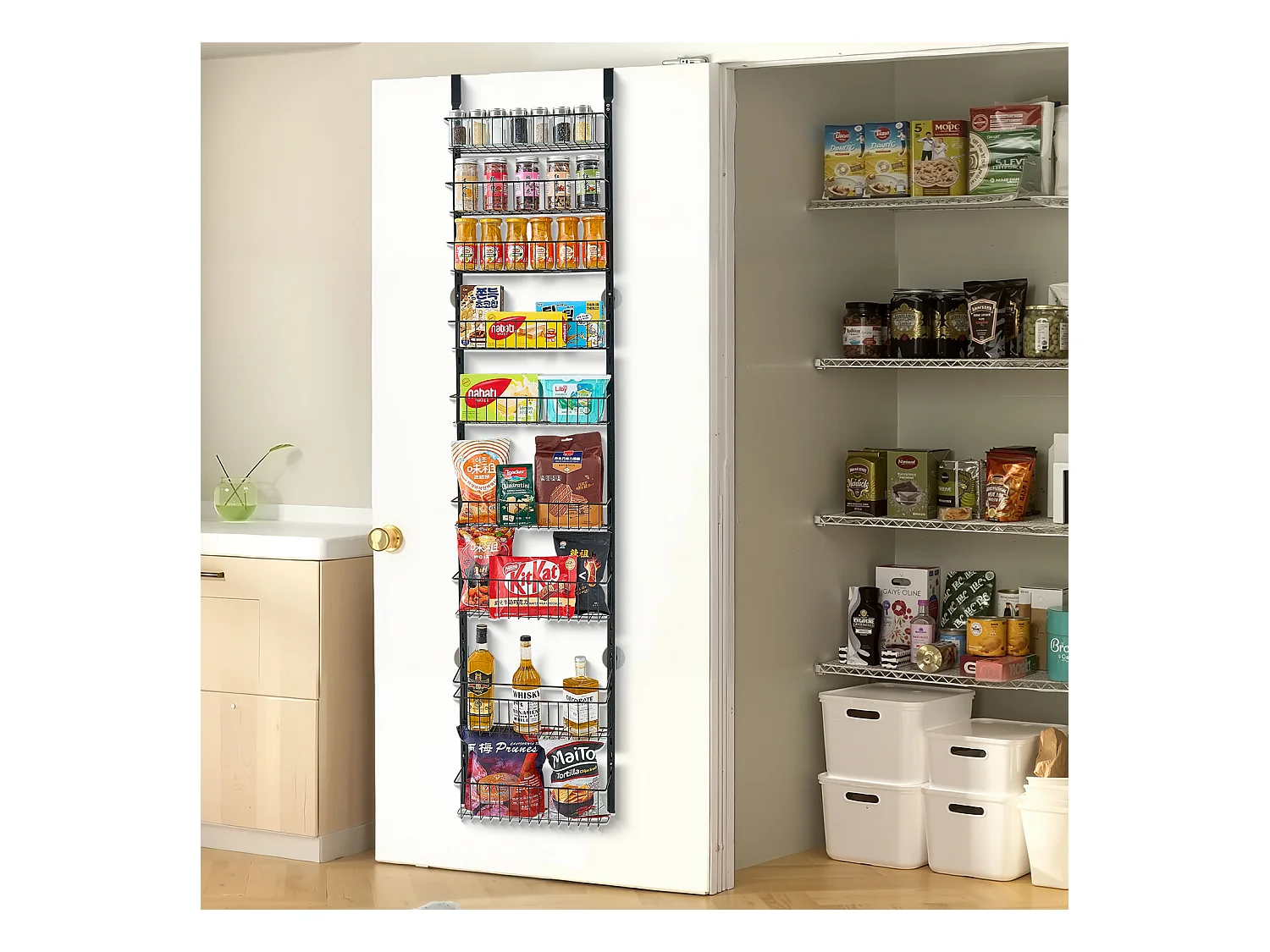 Organizer do Spiżarni SucceBuy, z 9 Poziomami Wiszących Półek, Czarny, do Kuchni, Spiżarni, Salonu