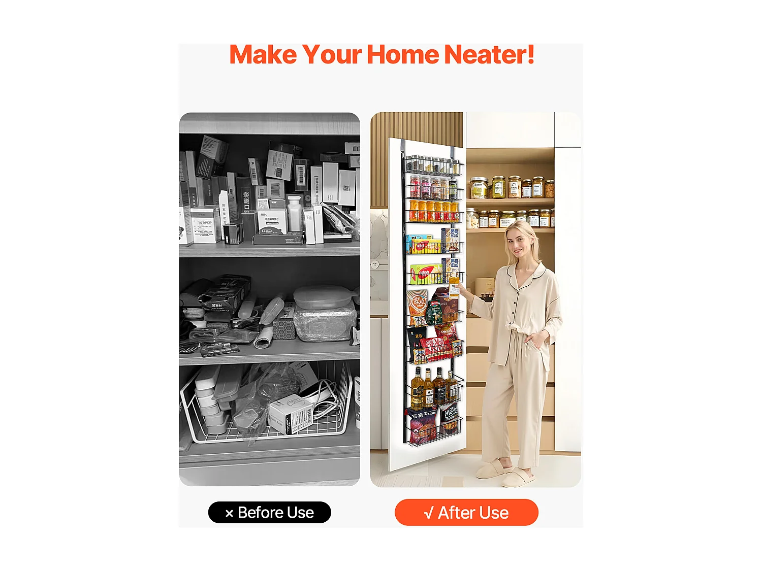 Organizador de Despensa SucceBuy, con Estantes Colgantes de 9 Niveles, Negro, para Cocina, Despensa, Salón