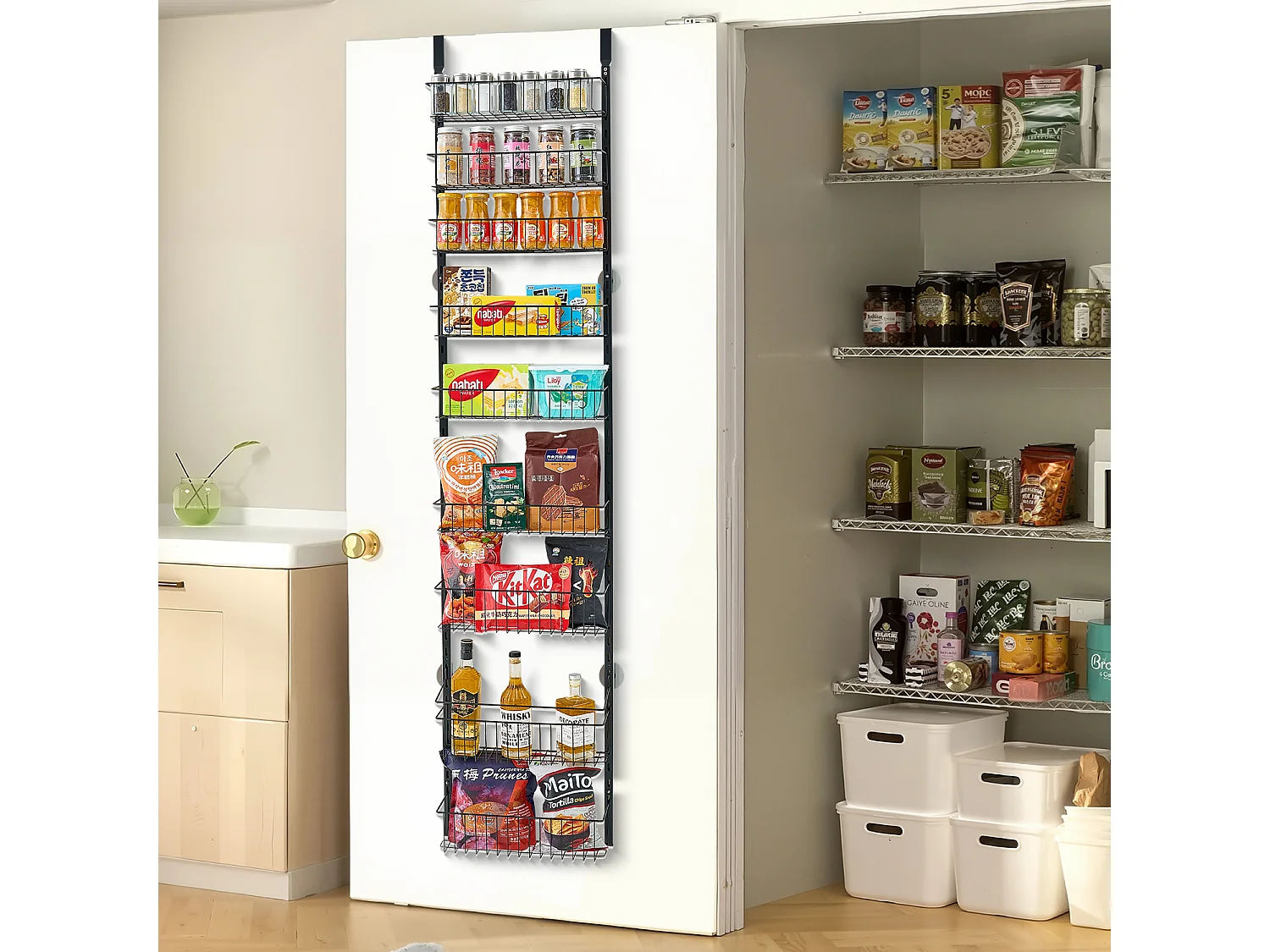 Organizador de Despensa SucceBuy, con Estantes Colgantes de 9 Niveles, Negro, para Cocina, Despensa, Salón