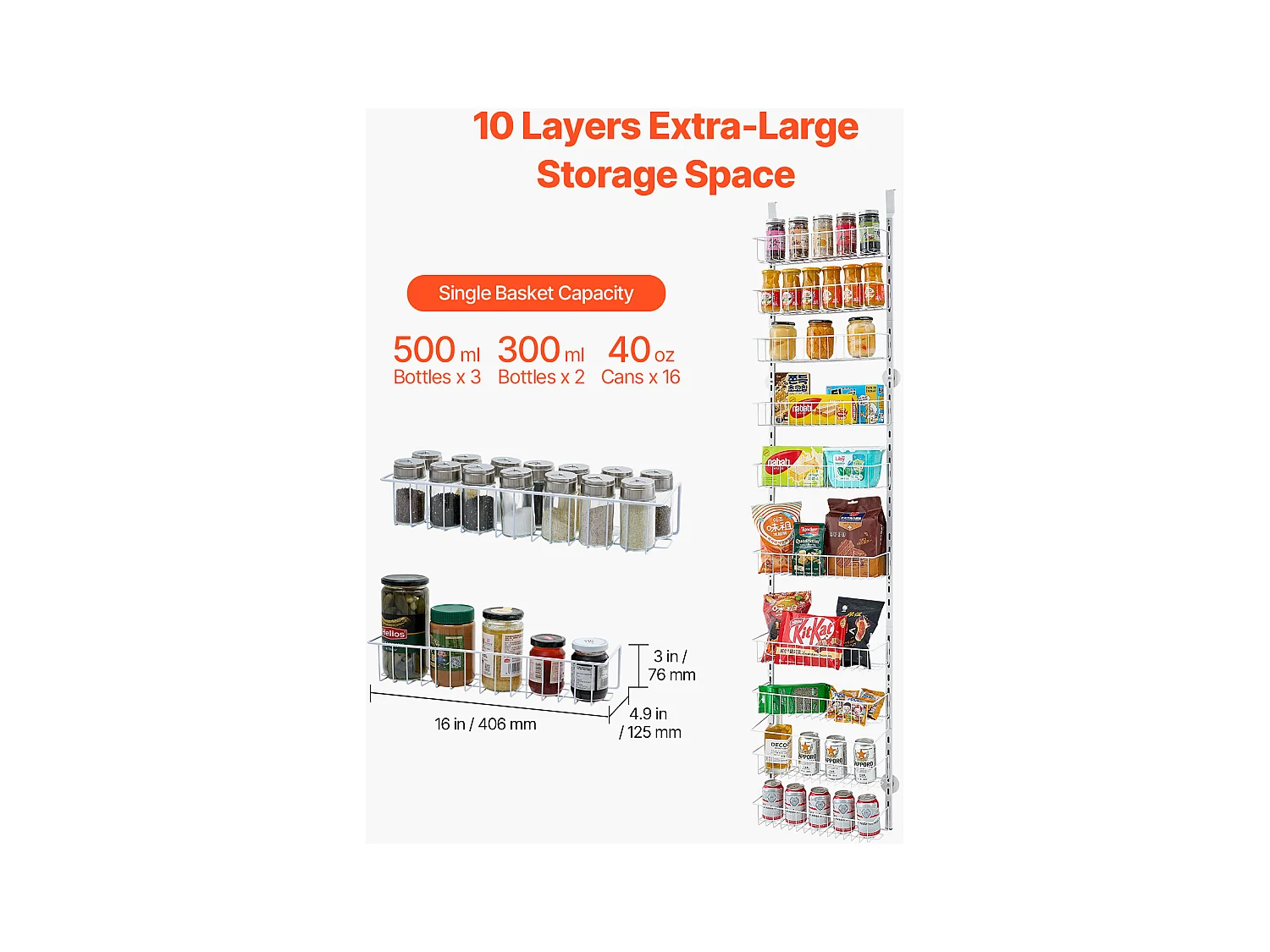 Organisateur de Garde-Manger SucceBuy, avec Étagères Suspendues 10 Niveaux, Blanc, pour Cuisine, Garde-Manger, Salon