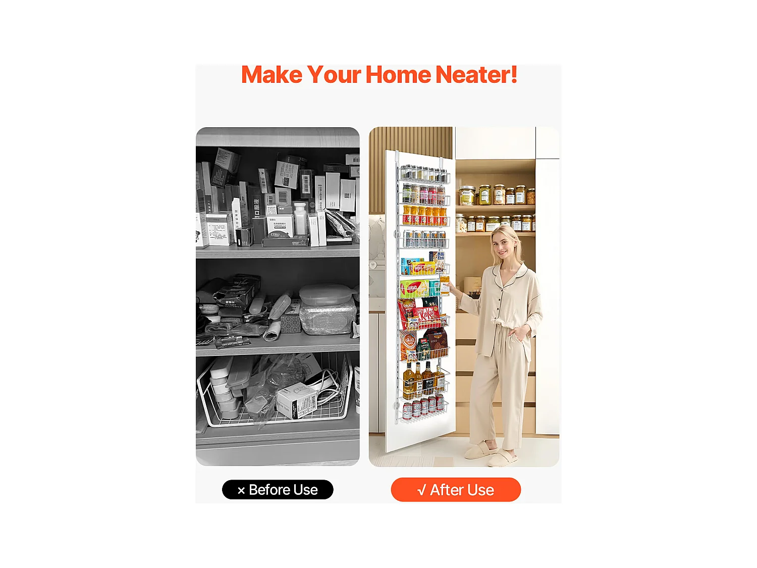 Organisateur de Garde-Manger SucceBuy, avec Étagères Suspendues 10 Niveaux, Blanc, pour Cuisine, Garde-Manger, Salon