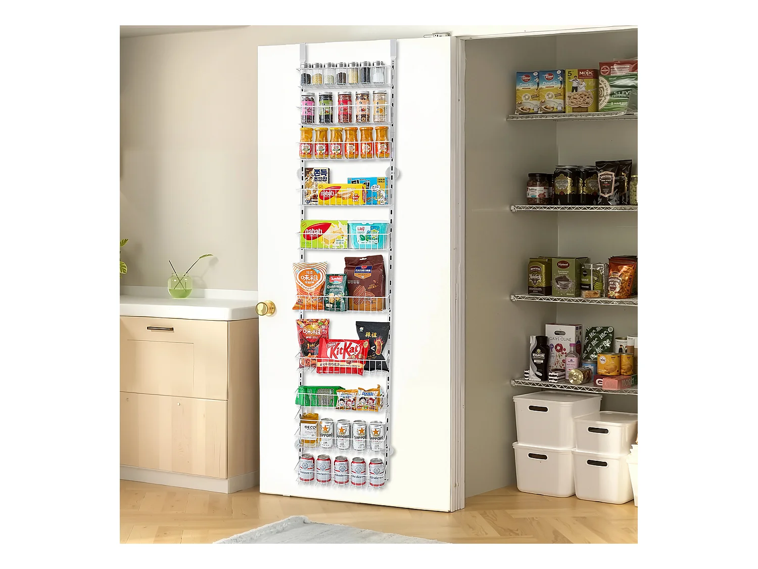 Organisateur de Garde-Manger SucceBuy, avec Étagères Suspendues 10 Niveaux, Blanc, pour Cuisine, Garde-Manger, Salon