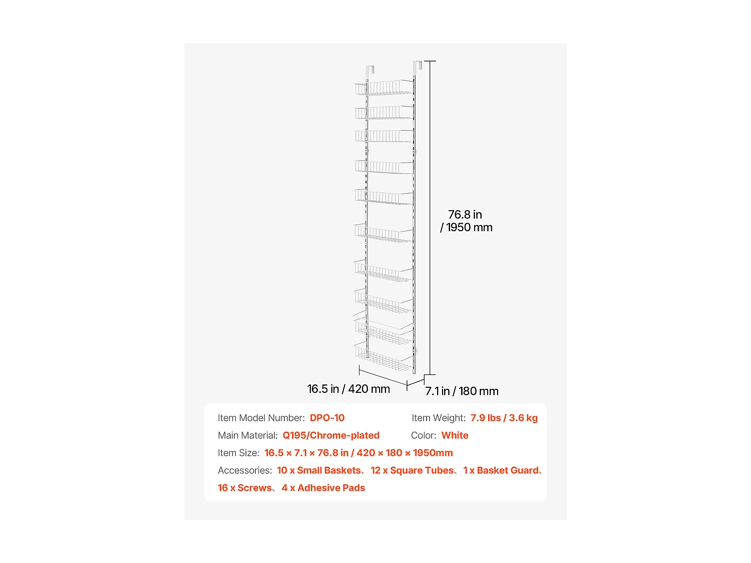 Organisateur de Garde-Manger SucceBuy, avec Étagères Suspendues 10 Niveaux, Blanc, pour Cuisine, Garde-Manger, Salon