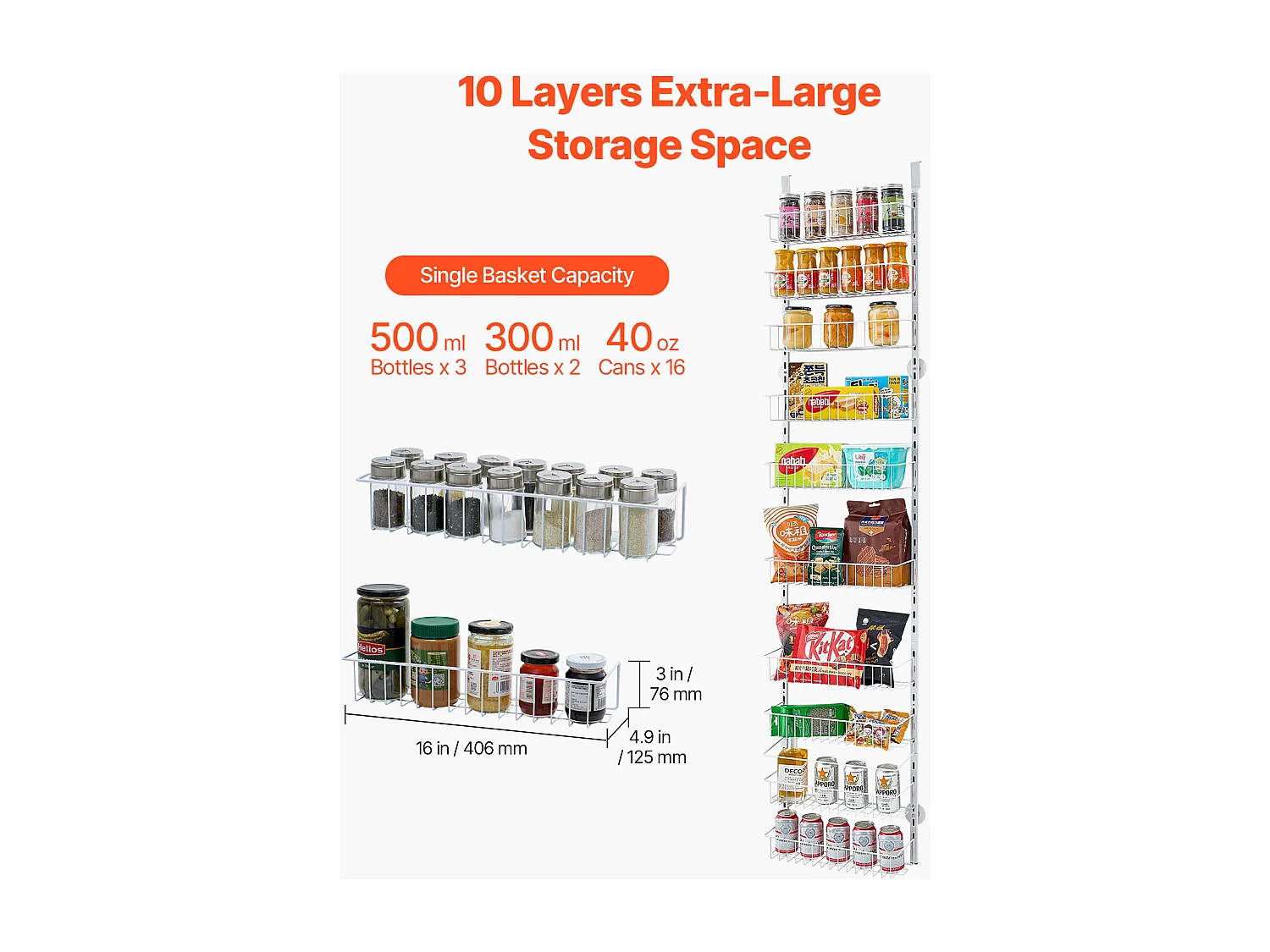 Organisateur de Garde-Manger SucceBuy, avec Étagères Suspendues 10 Niveaux, Blanc, pour Cuisine, Garde-Manger, Salon