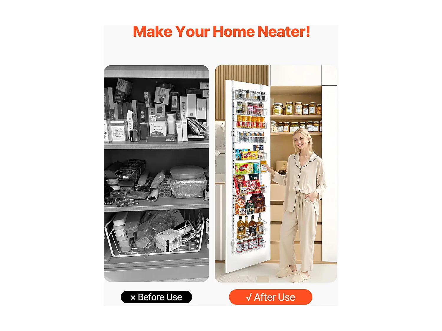 Organisateur de Garde-Manger SucceBuy, avec Étagères Suspendues 10 Niveaux, Blanc, pour Cuisine, Garde-Manger, Salon