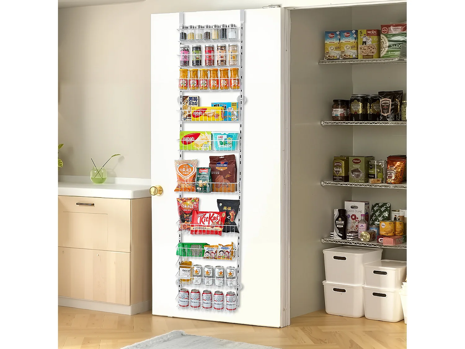 Organisateur de Garde-Manger SucceBuy, avec Étagères Suspendues 10 Niveaux, Blanc, pour Cuisine, Garde-Manger, Salon