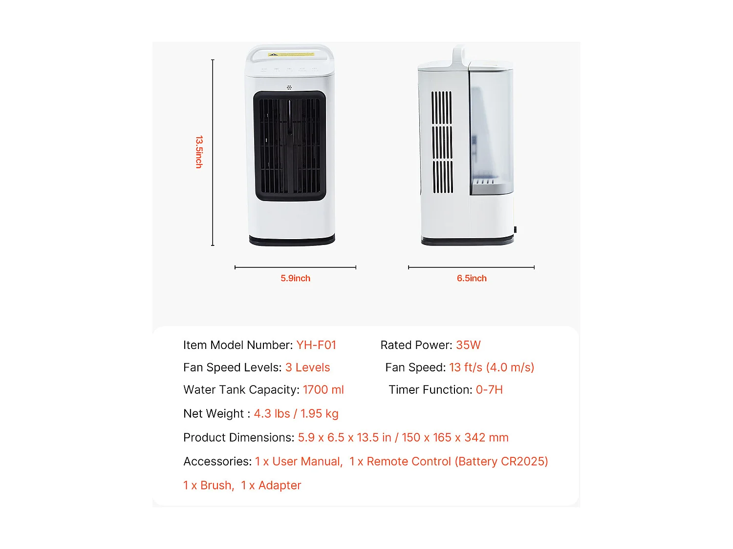 Climatiseur Portable Refroidisseur Air Évaporation SucceBuy, 4 en 1, Réservoir 1,7 L