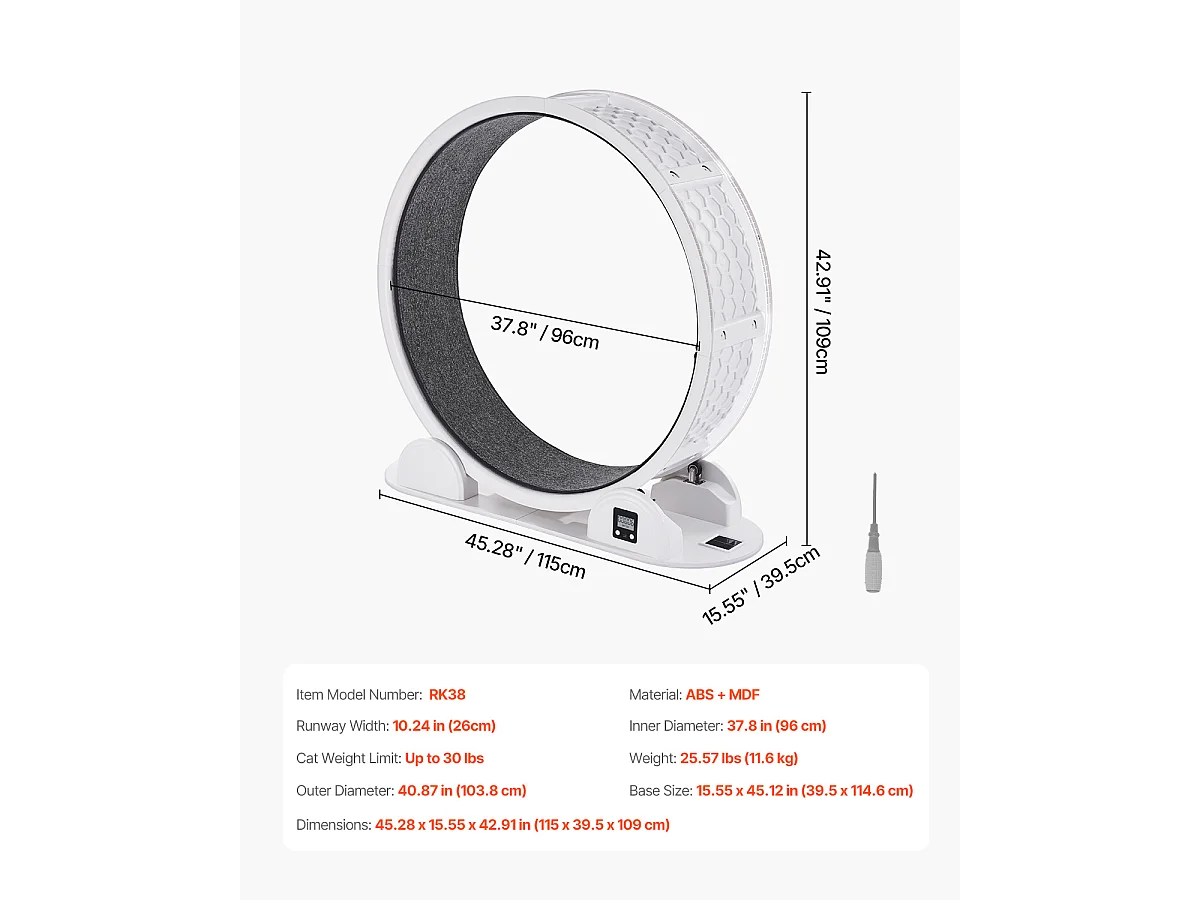 Roue d'Exercice pour Chat SucceBuy, Roue de Course pour Chat d'Intérieur 1038 mm, Blanc