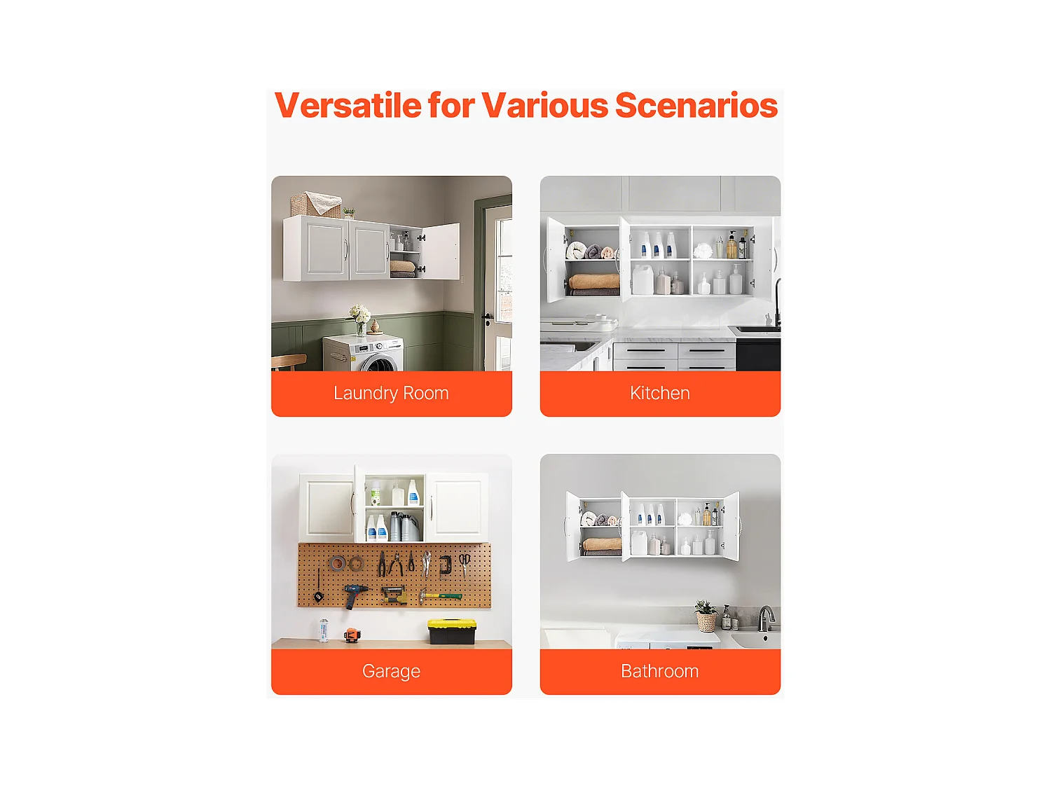 Armoire Murale de Buanderie SucceBuy, Placard Rangement 137,2 cm avec 3 Portes, en Panneaux de Particules et MDF