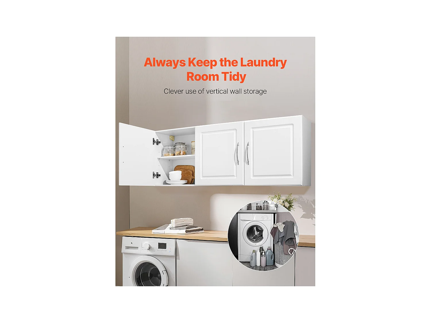 Armoire Murale de Buanderie SucceBuy, Placard Rangement 137,2 cm avec 3 Portes, en Panneaux de Particules et MDF